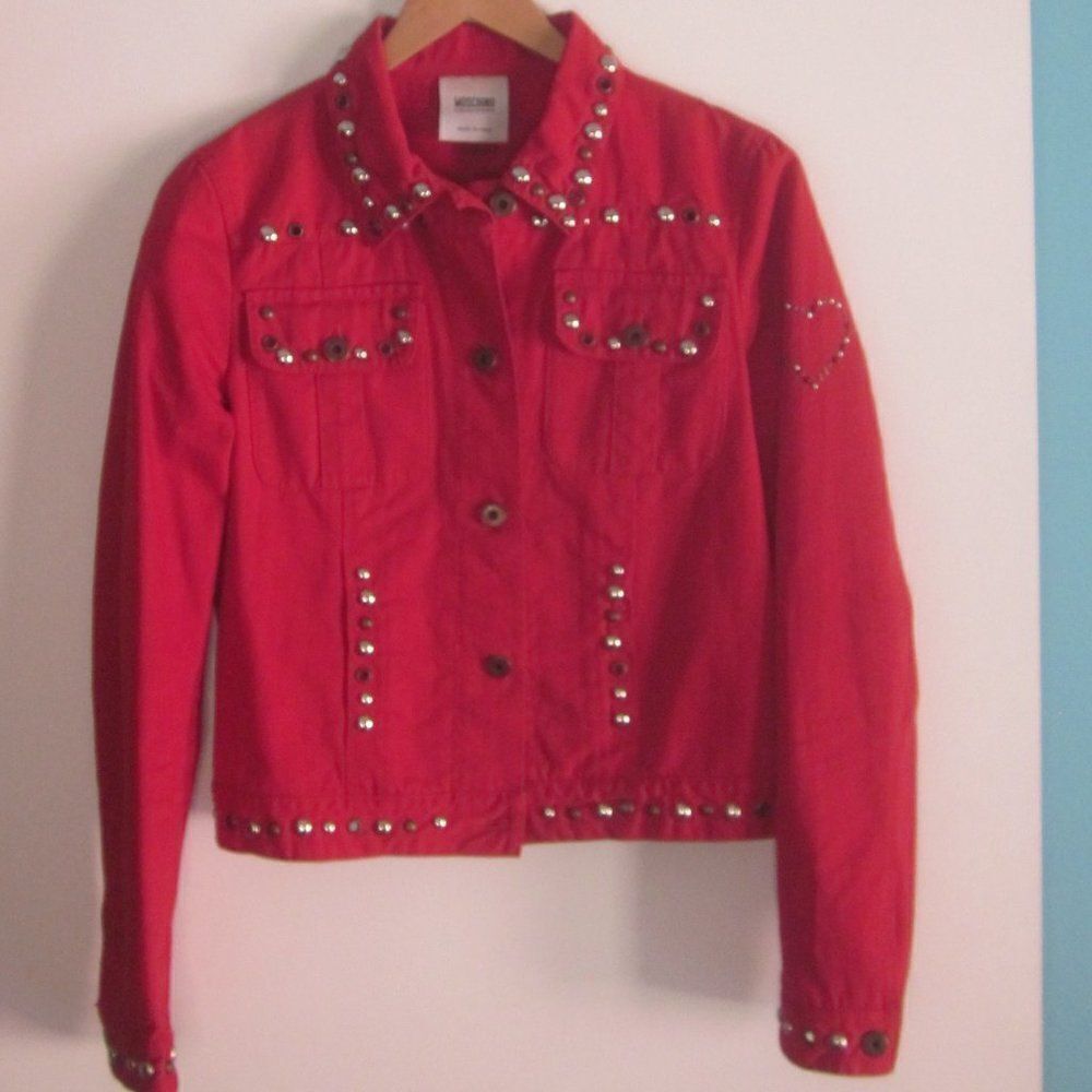 Moschino Cheap & Chic Womens Size 8 Red Embellished Jacket Cotton Stretch